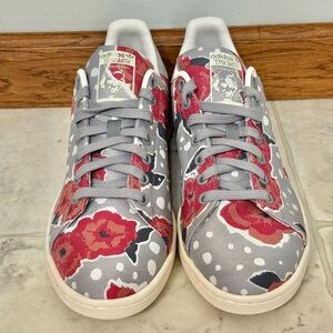 Pre-owned Adidas Stan Smith Floral Art Red Poppy Gray and Red Sneakers